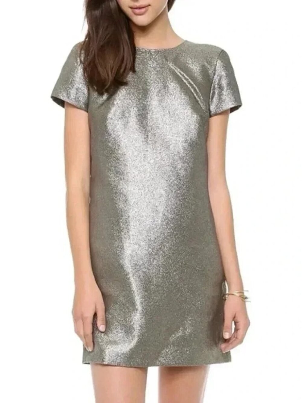 Madewell Shimmery Metallic Silver/Gold Mini Shift Dress sz 2